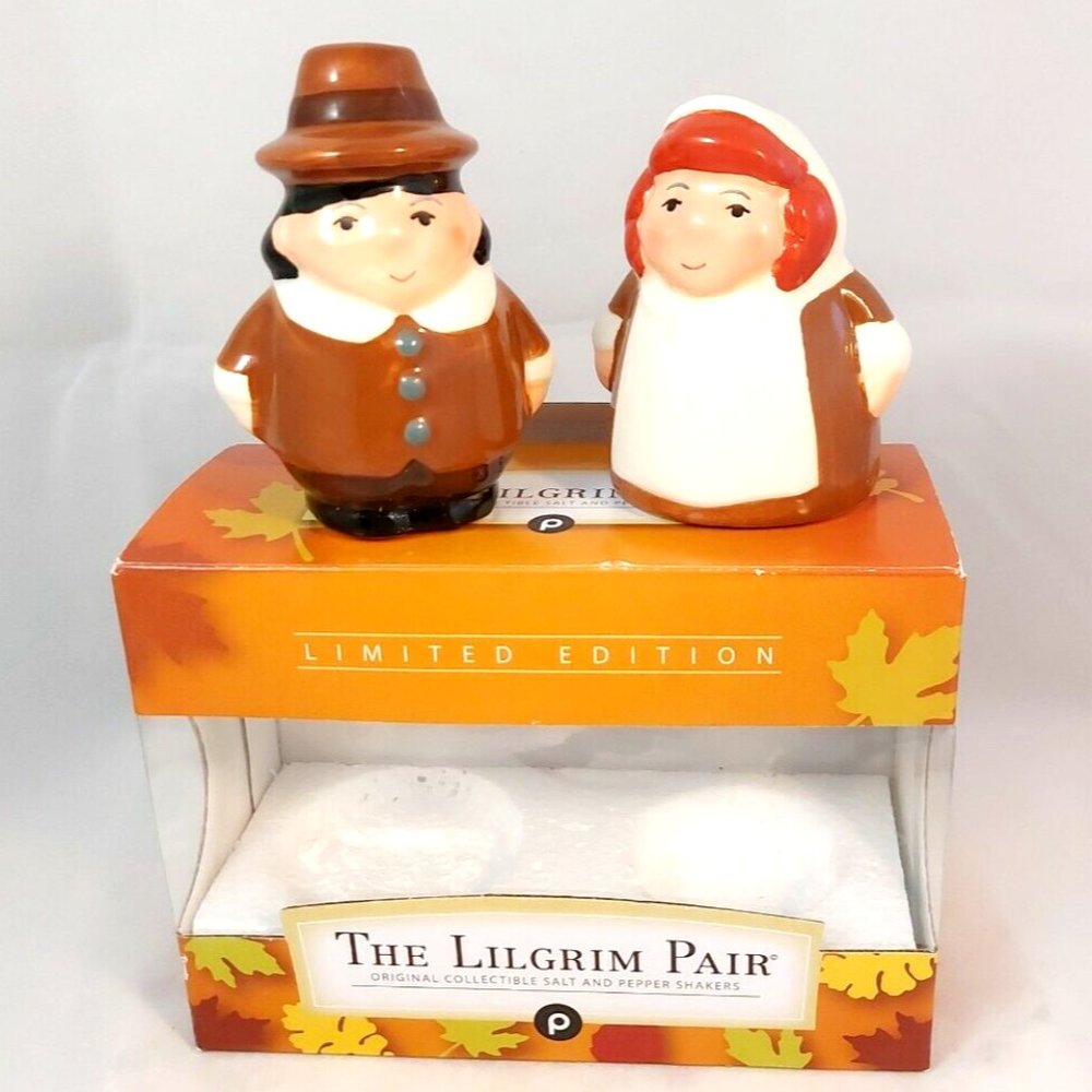 The Lilgrim Pair Salt & Pepper Shakers Publix 2017 Thanksgiving Table NIB 3.25"